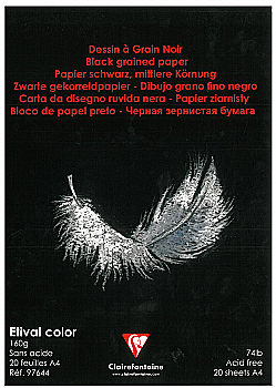 Папка для пастелі А4 Dessin a Grain Noir, 20 арк. (160 г/м2), чорний папір, 97644C Clairefontaine