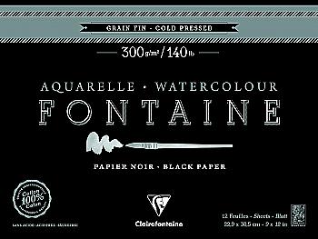 Склейка д/акварели 23*31 см Fontaine с 4-х сторон (хол.пресс), 12 л. (300г/м2), чер.бумага, 975308C