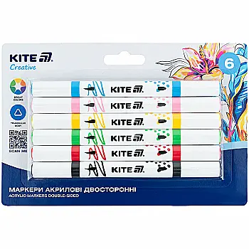 Маркери акрилові двосторонні, 6шт Kite Creative, K-1293