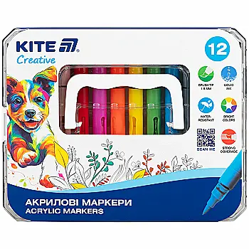Маркери акрилові з рідкими чорнилами, 12шт Kite Creative, K-1161