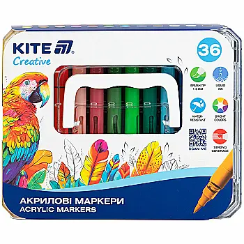 Маркери акрилові з рідкими чорнилами, 36шт Kite Creative, K-1163
