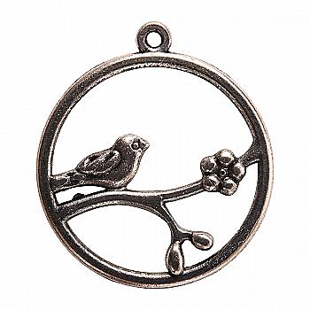 Набір металевих підвісок Пташка в круглій рамці 30*32 мм, 10 шт