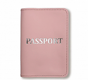 Обкладинка для паспорта з написом PASSPORT (рожева, срібне тиснення)