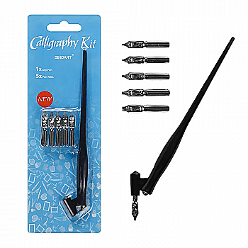 Набір для каліграфії зі скошеним тримачем + 5 пер у блістері, Sinoart