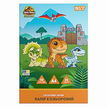 Папір кольоровий односторонній Yes "Jurassic World. Kids" 20 аркушів, А4, скоба, 956846