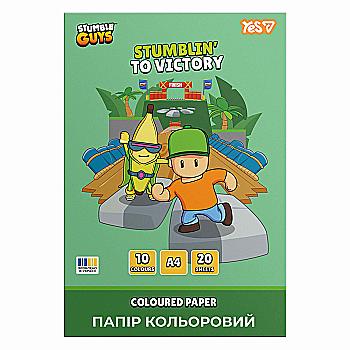 Папір кольоровий односторонній Yes "Stumble Guys" 20 аркушів, А4, скоба, 955497