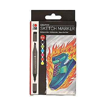 Outlet40 Набір двосторонніх спиртових маркерів, Sketch Marker Graphix, 6 шт, 148000000102/1026773