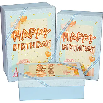 Подарункова коробка прямокутна, блакитна "Happy birthday", 19*12*6,5 см, 1103456141