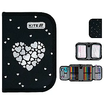 Пенал Kite 1 від., 2 відв., з наповненням 622H Black&Silver, K26-622H-5
