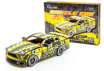 Конструктор дерев’яний 3D "Muscle car GT" (жовта), PuzzleOk