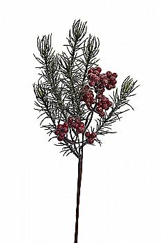 Декор новорічний Штучна гілочка сосни 33 см з ягодами, зелена з глітером, 90010615