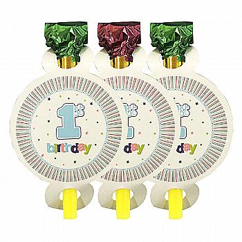 Язычок-гудок "1st Birthday" синий, 6 шт, F-101007