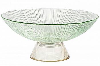 Фруктовница из цветного стекла 25 см, на ножке, изумрудный с золотом, 5019L