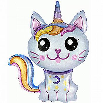 Шар воздушный Фигура Кошка-единорог голубая Ф, 3206-0489