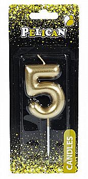 Свічка-цифра для торта Pelican "5", золото, 6 см, 866015 Свічка-цифра для торта Pelican "5", золото, 6 см, 866015