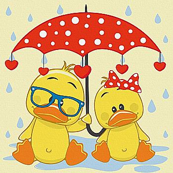 Набір для розпису по номерах 30*30 см "Каченята під парасолькою", 15544-AC