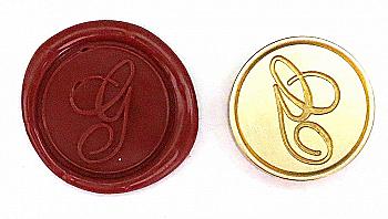 Круглая латунная печать d24 мм – англ. буква "G" с лакированной деревянной ручкой, 40107T