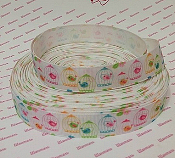 Стрічка репсова з принтом Пташки в клітках ТМ "Шанталь"