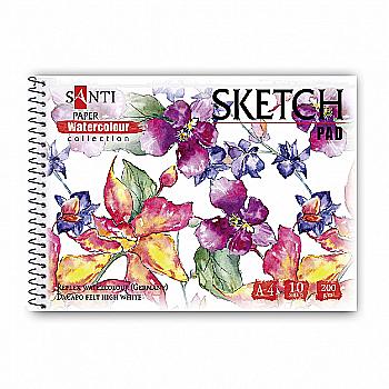 Альбом для акварелі "Flowers" А4, "Paper Watercolour Collection" 10 арк., 200г/м2, Santi, 130498 Альбом для акварелі "Flowers" А4, "Paper Watercolour Collection" 10 арк., 200г/м2, Santi, 130498