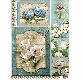 Декупажна карта 29,5*42 Квіти на блакитному тлі