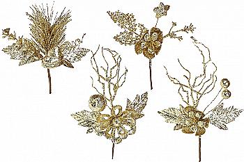 Декоративний букетик, 11см, золотий гліттер, 901-030