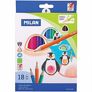 Карандаши 18 цв. треугольные, Milan 0722318R Карандаши 18 цв. треугольные, Milan 0722318R