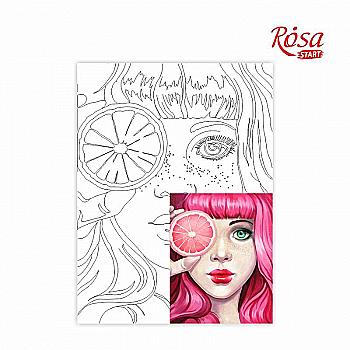 Полотно на картоні з контуром, Pink, 30*40, бавовна, акрил, Rosa Start Полотно на картоні з контуром, Pink, 30*40, бавовна, акрил, Rosa Start
