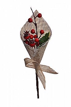 Декор новорічний Штучна гілочка 22 см з ягодами червоними, 82060088