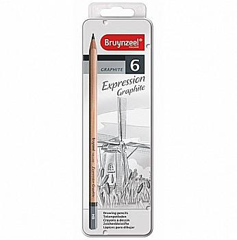 Набор графитных карандашей Expression, 6 шт, мет. коробка, 60311006 Bruynzeel