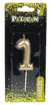 Свеча-цифра для торта Pelican "1", золото, 6 см, 866011 Свеча-цифра для торта Pelican "1", золото, 6 см, 866011