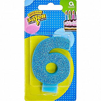 Свічка-цифра "6" Глітер, 8 см, 1502-4651