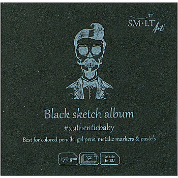 Альбом для рисунку Authentic Baby (black) 9*9 см, 170 г/м², 32 арк, чорний папір, Smiltainis Альбом для рисунку Authentic Baby (black) 9*9 см, 170 г/м², 32 арк, чорний папір, Smiltainis