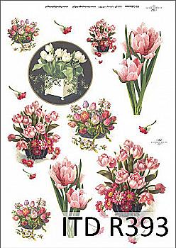 Карта декупажная А4 на рисовой бумаге "Букеты тюльпанов", R 393