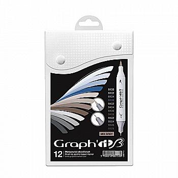 Набор двухсторонних Brush маркеров, Mix greys (12 шт.), GI80113 Graph`it Набор двухсторонних Brush маркеров, Mix greys (12 шт.), GI80113 Graph`it