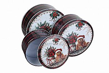 Подарунк. коробка новорічна бляшана кругла вел., 6-1908-103