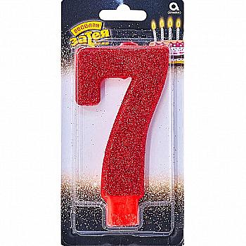 Свічка-цифра "7" Гігант глітер, 13 см, 1502-4642