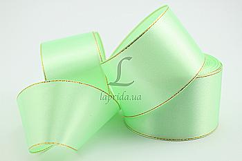 Стрічка атлас з краєм 50 мм-23 м, 080, пастельно-зелена