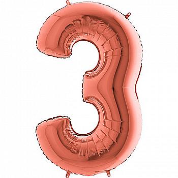 Куля повітряна 40" Цифра 3 металік Рожеве золото, 3207-1120 Куля повітряна 40" Цифра 3 металік Рожеве золото, 3207-1120