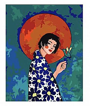 Набір для розпису по номерах 40*50 см "Дівчина з колібрі", 954367 Santi