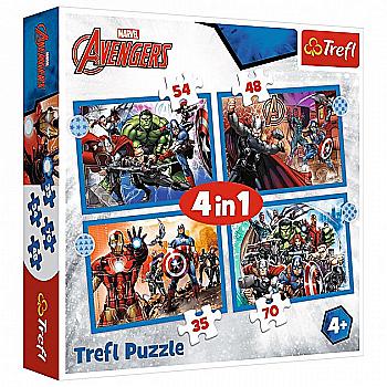 Пазл "4 в 1" - Отважные Мстители / Disney Marvel The Avengers, Trefl, 34386 Пазл "4 в 1" - Отважные Мстители / Disney Marvel The Avengers, Trefl, 34386