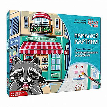 Набір, техніка акриловий живопис за номерами, "Sweet raccoon", Rosa Start, N0001353 Набір, техніка акриловий живопис за номерами, "Sweet raccoon", Rosa Start, N0001353