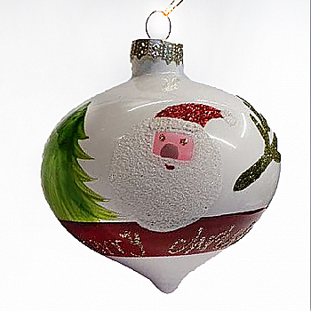 Ялинкова прикраса Куля 8 см біла з Сантою, YQU5002-3 Ялинкова прикраса Куля 8 см біла з Сантою, YQU5002-3