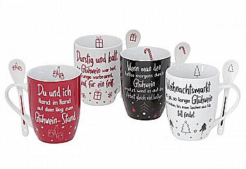 Чашка новорічна порцелянова "Glühwein" 330 мл з ложечкою (4 кол.), 2005252 Чашка новорічна порцелянова "Glühwein" 330 мл з ложечкою (4 кол.), 2005252