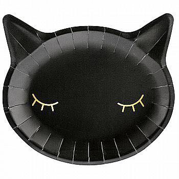 Тарелка Кошка, чёрная ф/принт, 22*20 см, 6 шт., 3502-3644
