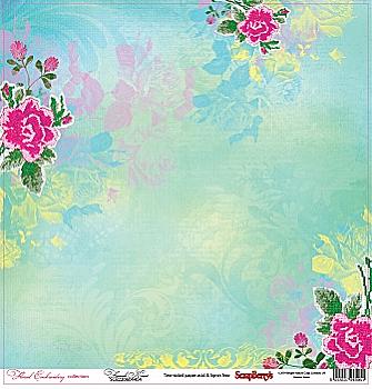 Бумага для скрапбукинга двухсторон Цветочная вышивка Французский узелок