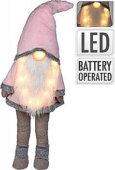 Украшение новогоднее Фигурка "Гном c длинной и LED-бородой" розовый, AQS000150 Украшение новогоднее Фигурка "Гном c длинной и LED-бородой" розовый, AQS000150