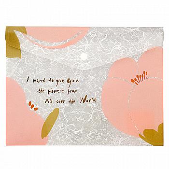 Папка на кнопці А5+, Fleur, рожева, 1496-10