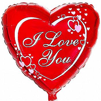 Шар воздушный 18" I love you Сердца на красном фоне, 1202-0411