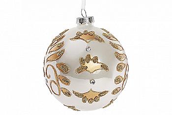 Куля ялинкова 10 см, перловий з золотом, 874-119