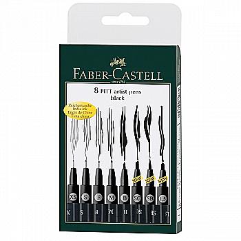 Набір ручок капілярних PITT Brush, 8 шт., чорний (в пласт. футлярі), 167137 Faber-Castell Набір ручок капілярних PITT Brush, 8 шт., чорний (в пласт. футлярі), 167137 Faber-Castell
